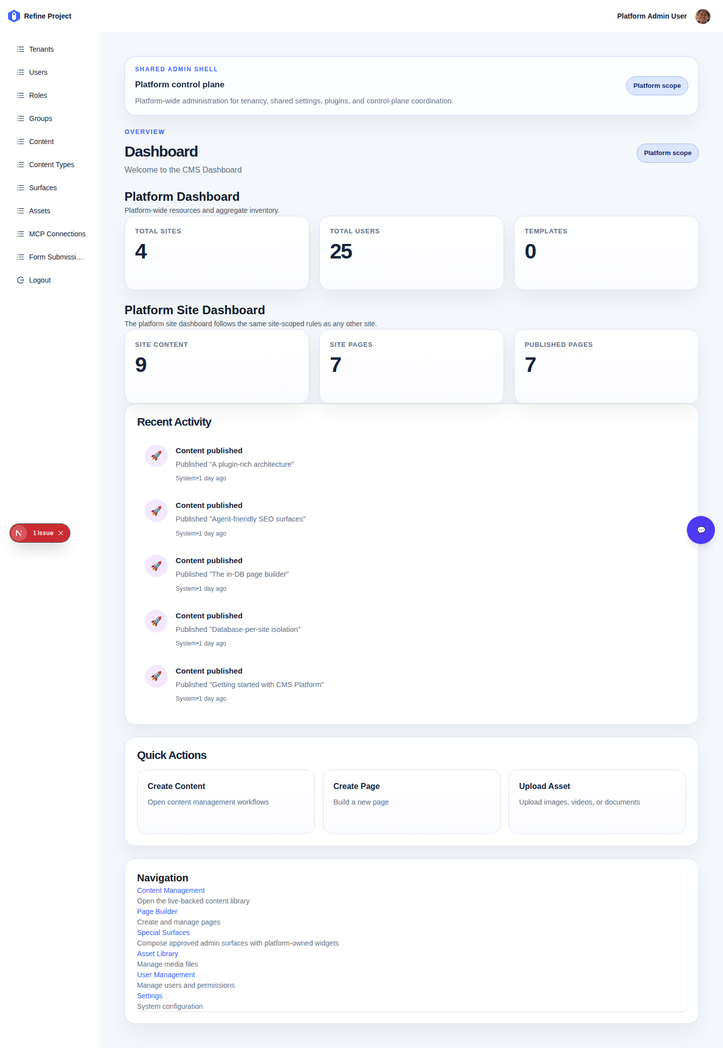 CMS dashboard screenshot