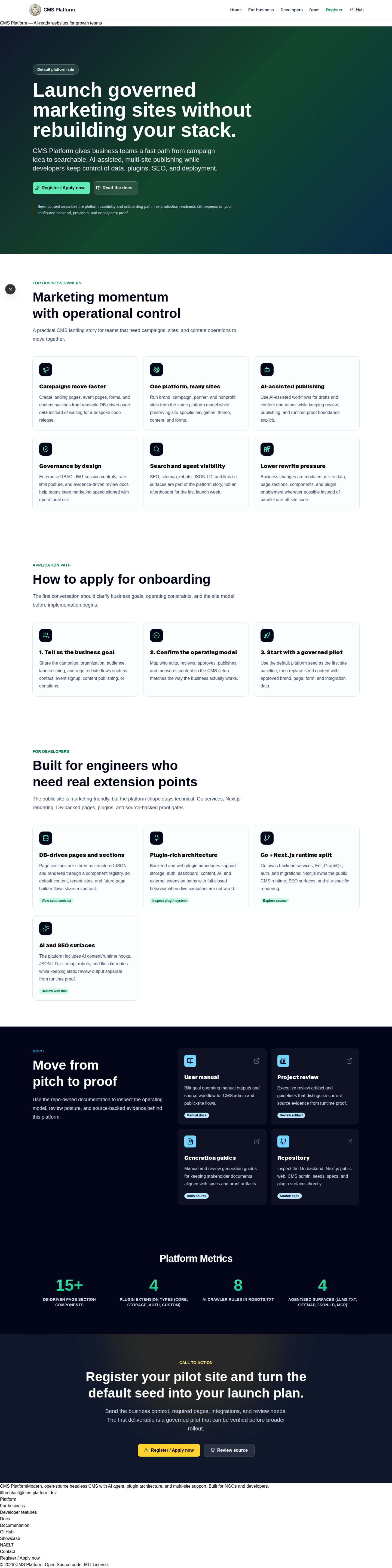 Platform public homepage screenshot