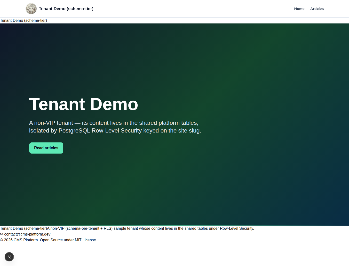 tenant-demo non-VIP schema-tier public site screenshot
